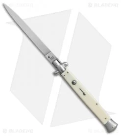 SKM AB 13" Italian Stiletto Automatic Knife Sim. Ivory (5.7" Satin Flat)