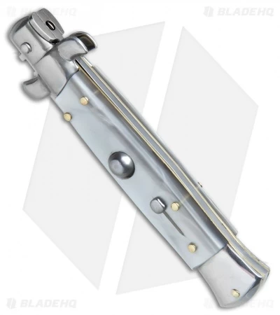 SKM AB 11" Italian Stiletto Automatic Knife Gray Pearlex (5" Satin Dagger) - Image 2