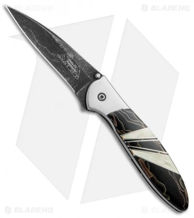 Santa Fe Stoneworks Customized Kershaw Leek A/O Knife Bronze/Pearl (3" Damascus)