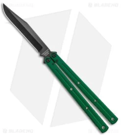 Squid Industries Krake Raken Bowie V2.5 Balisong Knife Green (4.5" Inked)