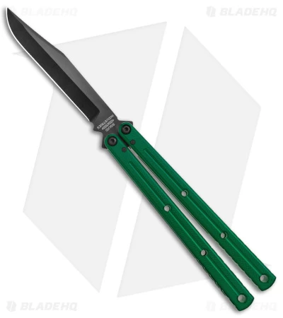 Squid Industries Krake Raken Bowie V2.5 Balisong Knife Green (4.5" Inked)