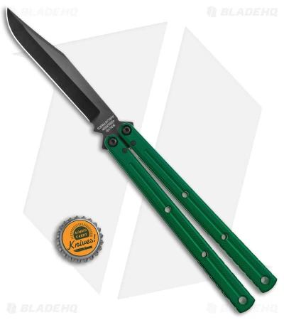 Squid Industries Krake Raken Bowie V2.5 Balisong Knife Green (4.5" Inked) - Image 4