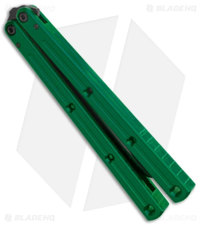 Squid Industries Krake Raken Bowie V2.5 Balisong Knife Green (4.5" Inked) - Image 2