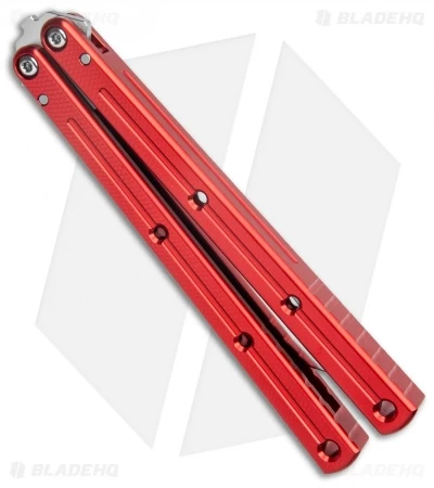Squid Industries Krake Raken V2.5 Tanto Balisong Knife Red (4.5" Satin) - Image 3