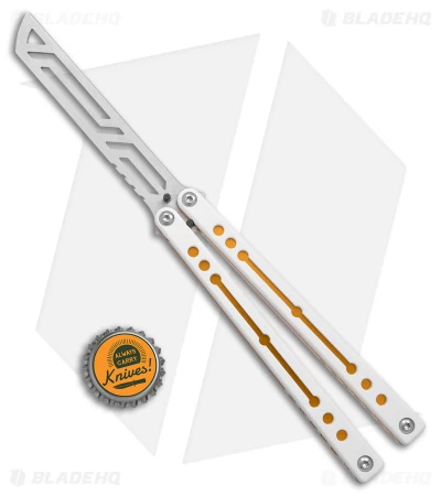Squid Industries Nautilus Balisong Trainer Knife V2 Winter Gold (4.5" Satin) - Image 4