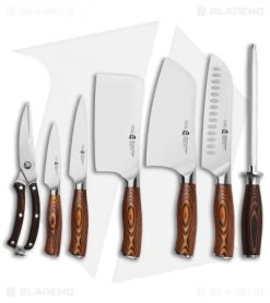 Tuo Cutlery Fiery Phoenix 8-Piece Kitchen Knife Block Set (Cleaver + Utility)