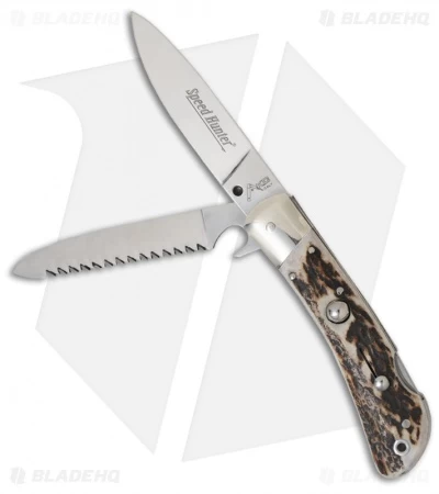 AKC Speed Hunter 2 Blade Automatic Italian Knife Stag Horn (3" Polish)