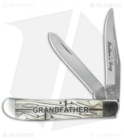 Bear & Son Cutlery 2015 Grandfather's Mini Trapper 3.5" Smooth White Bone D-2015