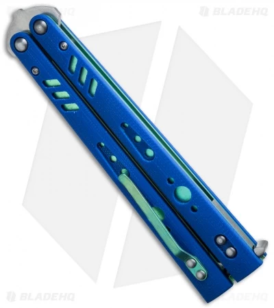 BRS Premium Replicant Balisong Butterfly Knife Blue G-10/Green Ti (4.5" SW) - Image 2