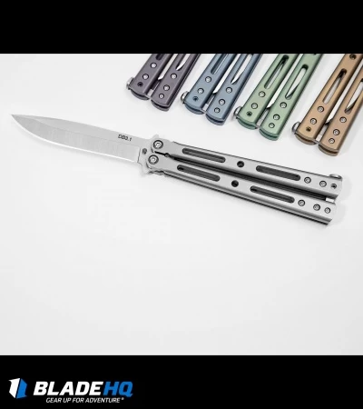 DogBite Knives DB3.1 Balisong Butterfly Knife Blue Ti (4" Stonewash) - Image 5