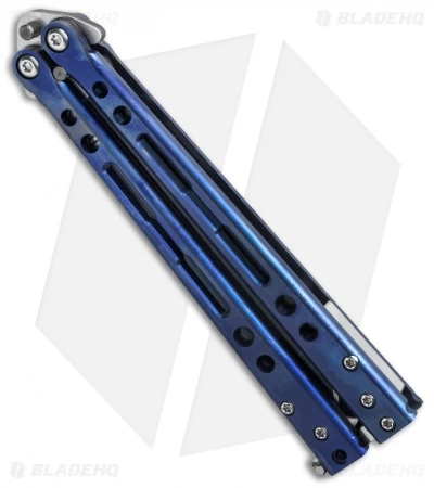 Hom Design Specter Evo Titanium Balisong Butterfly Knife Blue (4.4" Two-Tone) - Image 2