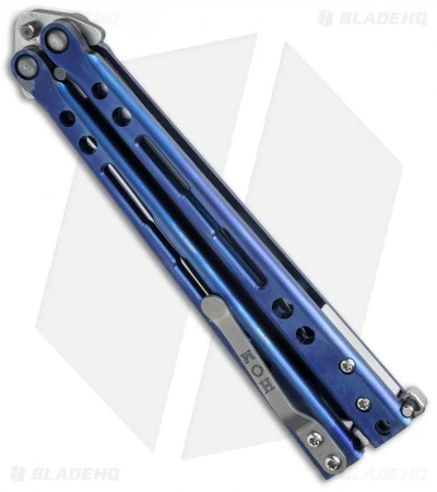 Hom Design Specter Evo Titanium Balisong Butterfly Knife Blue (4.4" Two-Tone) - Image 3