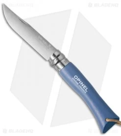 Opinel No 7 Trekking Stainless Steel Knife Blue + Leather (3.25" Satin)