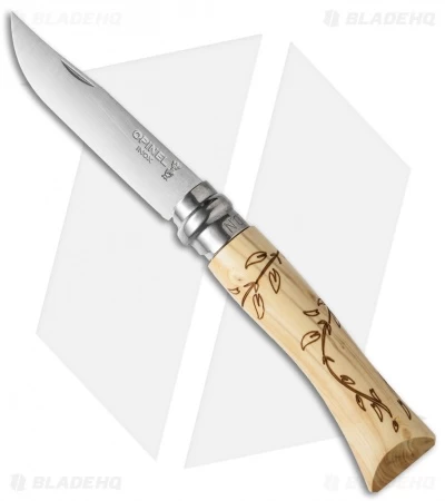 Opinel No. 7 Nature "Leaves" Stainless Steel Knife Beech Wood (3" Satin)